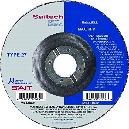 United Abrasives 1/4" Type 27 Ceramic Grinding Wheel with Hub| 20146 | 4-1/2" Diameter