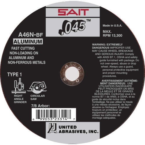 United Abrasives .045" Type 1 Aluminum Cut-Off Wheel | 23314 | 4-1/2" Diameter