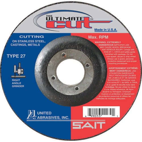 United Abrasives .045" Type 27 Ultimate Cut Cut-Off Wheel with Hub| 223308 | 5" Diameter