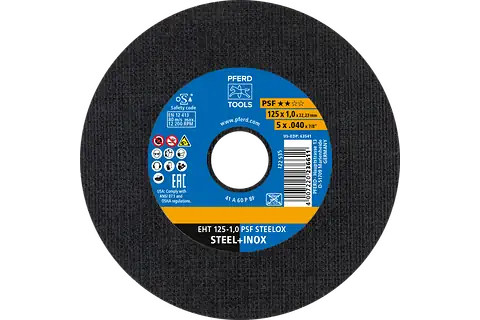 PFERD 63541 PSF STEELOX Type 1 Cut-Off Wheel | 5" Diameter | 7/8" Arbor Hole | .040" Thickness | Sold by Box of 25