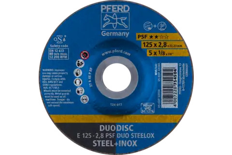 Pferd 63334 PSF DUODISC STEELOX Type 27 Cut-Off Wheel | 5" Diameter | 7/8" Arbor Hole | 1/8" Thickness | Sold by Box of 10
