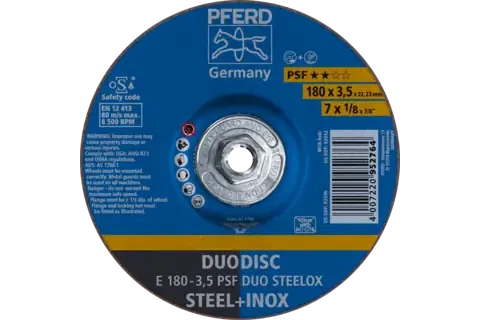 Pferd 63342 PSF DUODISC STEELOX Type 27 Cut-Off Wheel | 7" Diameter | 5/8-11" Arbor Hole | 1/8" Thickness | Sold by Box of 10