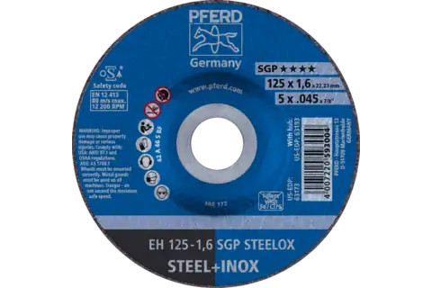 Pferd 63173 SGP STEELOX Type 27 Cut-Off Wheel | 5" Diameter | 7/8" Arbor Hole | 0.045" Thickness | Sold by Box of 25