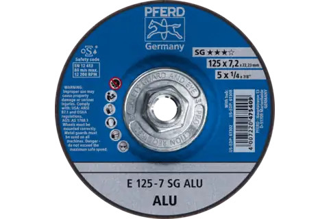Pferd 61308 SG ALU Type 27 Grinding Wheel | 5" Diameter | 5/8-11" Arbor Hole | 1/4" Thickness | Sold by Box of 10
