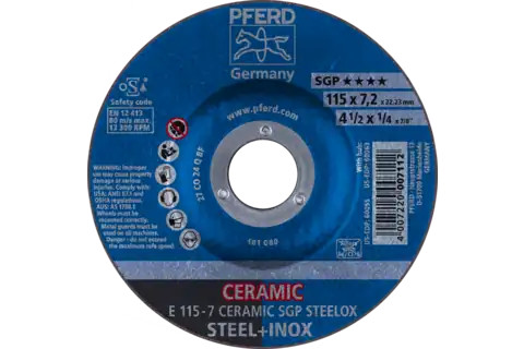 Pferd 60055 CERAMIC SGP STEELOX Type 27 Grinding Wheel | 4-1/2"  Diameter | 7/8" Arbor Hole | 1/4" Thickness | Sold by Box of 10