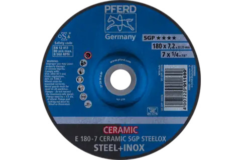 Pferd 60058 CERAMIC SGP STEELOX Type 27 Grinding Wheel | 7" Diameter | 7/8" Arbor Hole | 1/4" Thickness | Sold by Box of 10