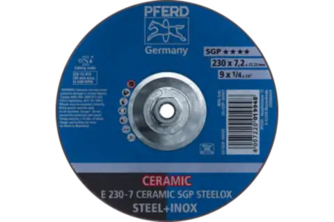 Pferd 60067 CERAMIC SGP STEELOX Type 27 Grinding Wheel | 9" Diameter | 5/8-11" Arbor Hole | 1/4" Thickness | Sold by Box of 10