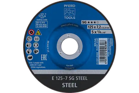 Pferd 61028 SG STEEL Type 27 Grinding Wheel | 5" Diameter | 7/8" Arbor Hole | 1/4" Thickness | Sold by Box of 10