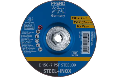 Pferd 61012 PSF STEELOX Type 27 Grinding Wheel | 6" Diameter | 5/8-11" Arbor Hole | 1/4" Thickness | Sold by Box of 10
