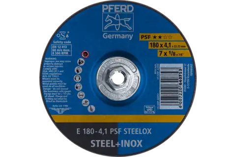 Pferd 63416 PSF STEELOX Type 27 Grinding Wheel | 7" Diameter | 5/8-11" Arbor Hole | 1/8" Thickness | Sold by Box of 10