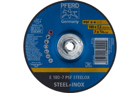 Pferd 61006 PSF STEELOX Type 27 Grinding Wheel | 7" Diameter | 5/8-11" Arbor Hole | 1/4" Thickness | Sold by Box of 10