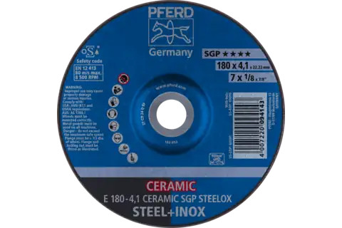 Pferd 60091 CERAMIC SGP STEELOX Type 27 Grinding Wheel | 7" Diameter | 7/8" Arbor Hole | 1/8" Thickness | Sold by Box of 10