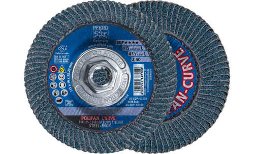 PFERD 67359 Polifan Flap Disc | 5/8-11" Arbor Hole | 4-1/2" Diameter | Zirconia Alumina 40 Grit | Radial Type | Sold by Box of 10