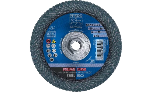 PFERD 67220 Polifan Flap Disc | 5/8-11" Arbor Hole | 6" Diameter | Zirconia Alumina 40 Grit | Radial Type | Sold by Box of 10