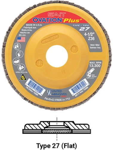United Abrasives SAIT 72310 Ovation Plus High Density Disc | 5" Diameter | 5/8-11" Arbor Hole | Zirconium 80 Grit | Type 27 | Sold by Pack of 10