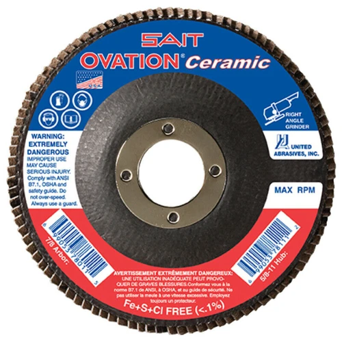 United Abrasives SAIT 78328 Ovation High Density Flap Disc | 5" Diameter | 5/8"-11 Arbor Hole | Ceramic 40 Grit | Type 27 | Sold by Pack of 10
