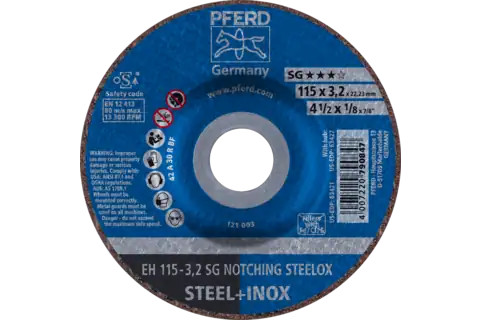 Pferd 63421 SG NOTCHING STEELOX Type 27 Grinding Wheel | 4-1/2" Diameter | 7/8" Arbor Hole | 1/8" Thickness | Sold by Box of 10