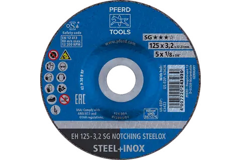 Pferd 63422 SG NOTCHING STEELOX Type 27 Grinding Wheel | 5" Diameter | 7/8" Arbor Hole | 1/8" Thickness | Sold by Box of 10