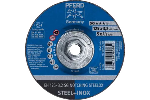Pferd 63428 SG NOTCHING STEELOX Type 27 Grinding Wheel | 5" Diameter | 5/8-11" Arbor Hole | 1/8" Thickness | Sold by Box of 10