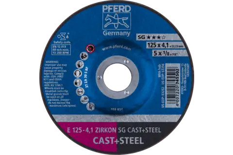 Pferd 63252 ZIRKON SG CAST + STEEL Type 27 Grinding Wheel | 5" Diameter | 7/8" Arbor Hole | 1/8" Thickness | Sold by Box of 10