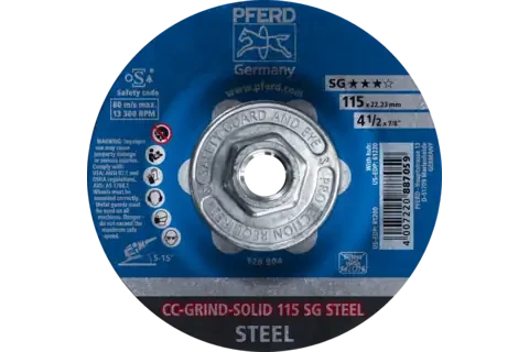 Pferd 61220 CC-GRIND-SOLID SG STEEL Grinding Disc | 4-1/2" Diameter | 5/8-11" Arbor Hole | Sold by Box of 10