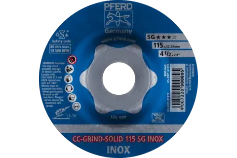 Pferd 61215 CC-GRIND-SOLID SG INOX Grinding Disc | 4-1/2" Diameter | 7/8" Arbor Hole | Sold by Box of 10