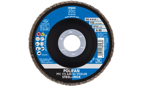 Pferd 62202 SG Steelox Polifan Flap Disc | 7/8" Arbor Hole | 4-1/2" Diameter | Aluminum Oxide 40 Grit | Type 29 | Sold by Box of 10