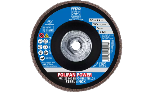 Pferd 62326 Polifan Flap Disc | 5/8-11" Arbor Hole | 5" Diameter | Zirconia Alumina 60 Grit | Type 29 | Sold by Box of 10
