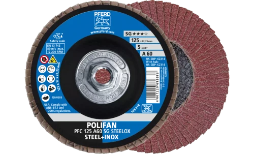 Pferd 62314 SG Steelox Polifan Flap Disc | 5/8-11" Arbor Hole | 5" Diameter | Aluminum Oxide 60 Grit | Type 29 | Sold by Box of 10