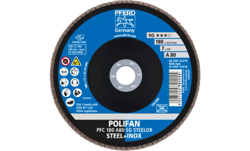 Pferd 62210 SG Steelox Polifan Flap Disc | 7/8" Arbor Hole | 7" Diameter | Aluminum Oxide 80 Grit | Type 29 | Sold by Box of 10