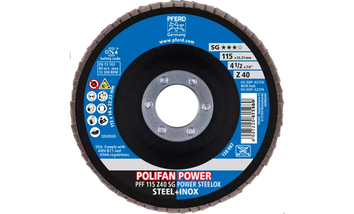 Pferd 62176 Polifan Flap Disc | 7/8" Arbor Hole | 4-1/2" Diameter | Zirconia Alumina 40 Grit | Type 27 | Sold by Box of 10