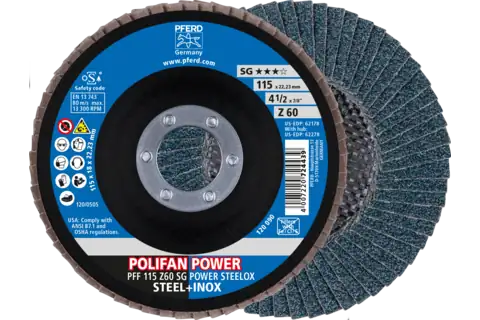 Pferd 62178 Polifan Flap Disc | 7/8" Arbor Hole | 4-1/2" Diameter | Zirconia Alumina 60 Grit | Type 27 | Sold by Box of 10