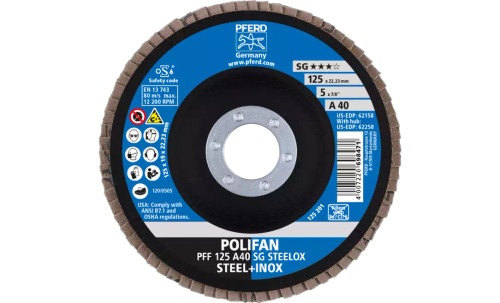 Pferd 62158 SG Steelox Polifan Flap Disc | 7/8" Arbor Hole | 5" Diameter | Aluminum Oxide 40 Grit | Type 27 | Sold by Box of 10