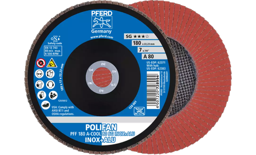 Pferd 62371 Polifan Flap Disc | 7" Diameter | 7/8" Arbor Hole | Aluminum Oxide 80 Grit | Type 27 | Sold by Box of 10