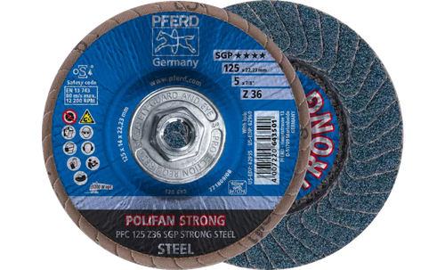 PFERD 62960 Polifan Flap Disc | 5/8-11" Arbor Hole | 5" Diameter | Zirconia Alumina 36 Grit | Conical | Sold by Box of 10