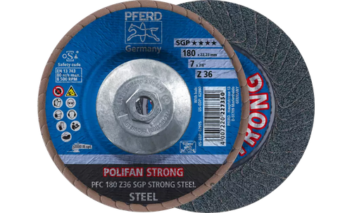 PFERD 62980 Polifan Flap Disc | 5/8-11" Arbor Hole | 7" Diameter | Zirconia Alumina 36 Grit | Conical | Sold by Box of 10