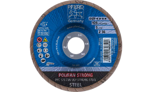 PFERD 62955 Polifan Flap Disc | 7/8" Arbor Hole | 5" Diameter | Aluminum Oxide 36 Grit | Conical | Sold by Box of 10