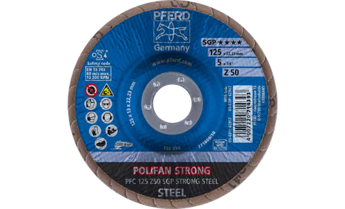 PFERD 62957 Polifan Flap Disc | 7/8" Arbor Hole | 5" Diameter | Aluminum Oxide 50 Grit | Conical | Sold by Box of 10