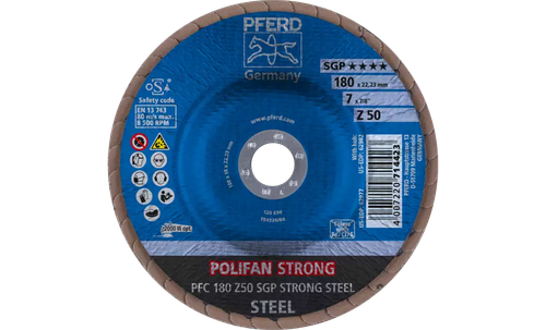 PFERD 62977 Polifan Flap Disc | 7/8" Arbor Hole | 7" Diameter | Aluminum Oxide 50 Grit | Conical | Sold by Box of 10