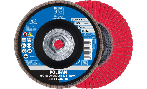 Pferd 62683 Polifan Flap Disc | 5/8-11" Arbor Hole | 5" Diameter | Ceramic Oxide 60 Grit | Type 29 | Sold by Box of 10