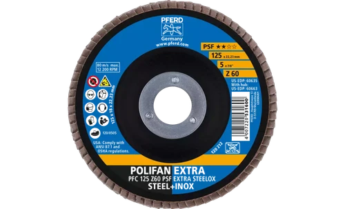 Pferd 60635 Polifan Flap Disc | 7/8" Arbor Hole | 5" Diameter | Zirconia Alumina 60 Grit | Type 29 | Sold by Box of 10