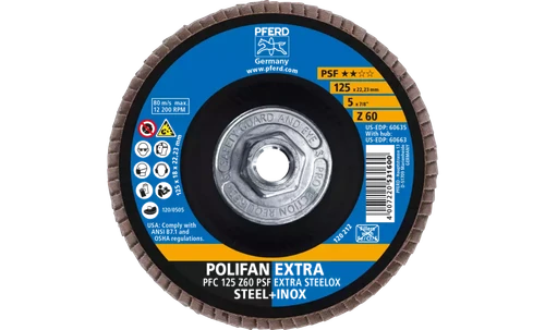 Pferd 60663 Polifan Flap Disc | 5/8-11" Arbor Hole | 5" Diameter | Zirconia Alumina 60 Grit | Type 29 | Sold by Box of 10