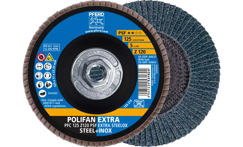 Pferd 60665 Polifan Flap Disc | 5/8-11" Arbor Hole | 5" Diameter | Zirconia Alumina 120 Grit | Type 29 | Sold by Box of 10