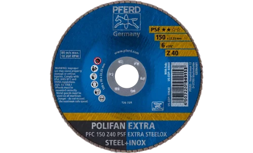 Pferd 60640 Polifan Flap Disc | 7/8" Arbor Hole | 6" Diameter | Zirconia Alumina 40 Grit | Type 29 | Sold by Box of 10