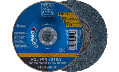 Pferd 60640 Polifan Flap Disc | 7/8" Arbor Hole | 6" Diameter | Zirconia Alumina 40 Grit | Type 29 | Sold by Box of 10