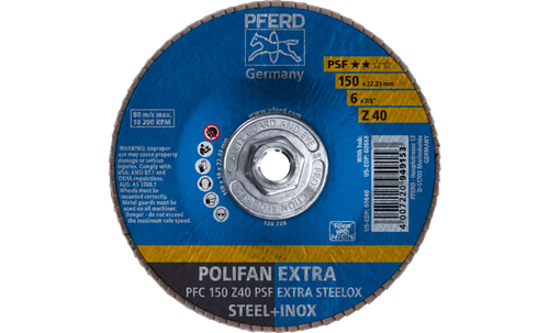 Pferd 60668 Polifan Flap Disc | 5/8-11" Arbor Hole | 6" Diameter | Zirconia Alumina 40 Grit | Type 29 | Sold by Box of 10