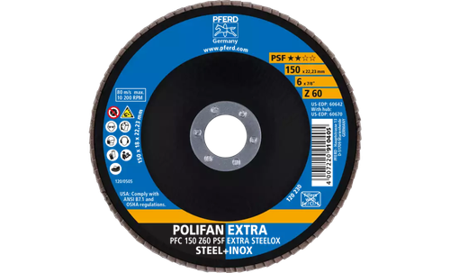 Pferd 60642 Polifan Flap Disc | 7/8" Arbor Hole | 6" Diameter | Zirconia Alumina 60 Grit | Type 29 | Sold by Box of 10