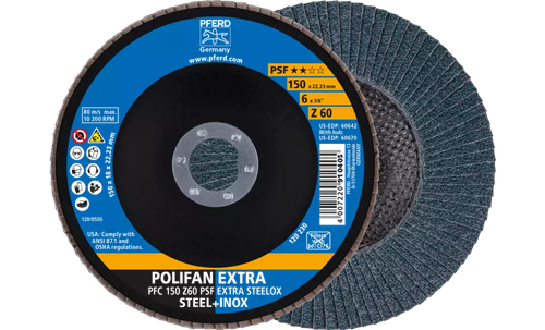Pferd 60642 Polifan Flap Disc | 7/8" Arbor Hole | 6" Diameter | Zirconia Alumina 60 Grit | Type 29 | Sold by Box of 10