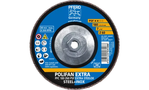 Pferd 60677 Polifan Flap Disc | 5/8-11" Arbor Hole | 7" Diameter | Zirconia Alumina 60 Grit | Type 29 | Sold by Box of 10