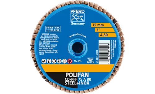 Pferd 42810 Mini Polifan Flap Disc | Arbor Hole | 3" Diameter | Aluminum Oxide 80 Grit | Type CD | Sold by Box of 10